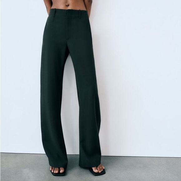 Zara Wool Blend Pants Bottle Green New - Picture 9 of 9